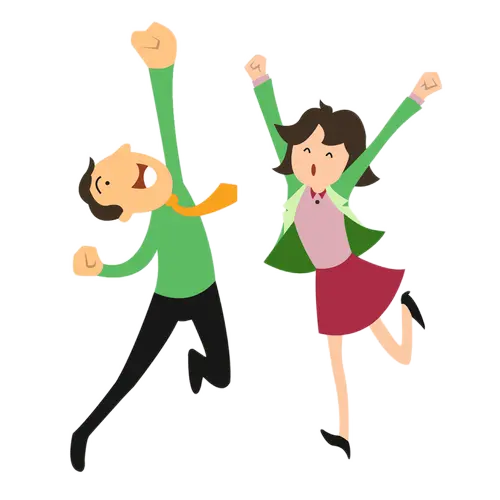 A man and woman jumping with excitement