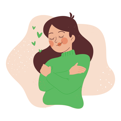 A woman in a green sweater feeling loved